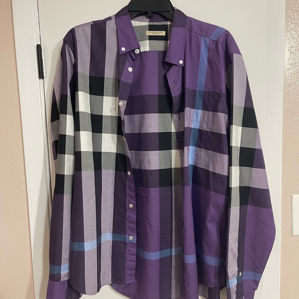 Burberry Purple Checkered Men's Shirt